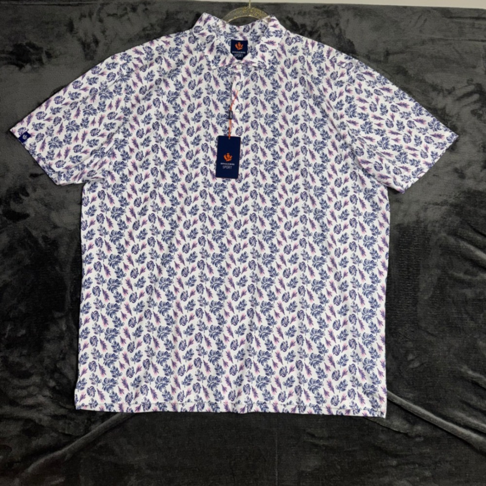 Mens XXL Donald Ross Sport Polo Shirt White Taffy Navy NWT Tropical Leaf Golf
